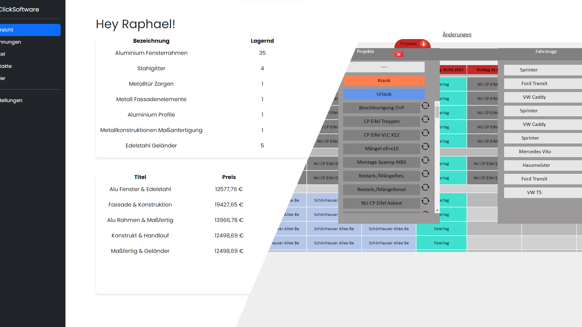 Projektvorschau OneClickSoftware – cloudbasierte ERP- & Business-Management-Plattform für deutsche Dienstleister