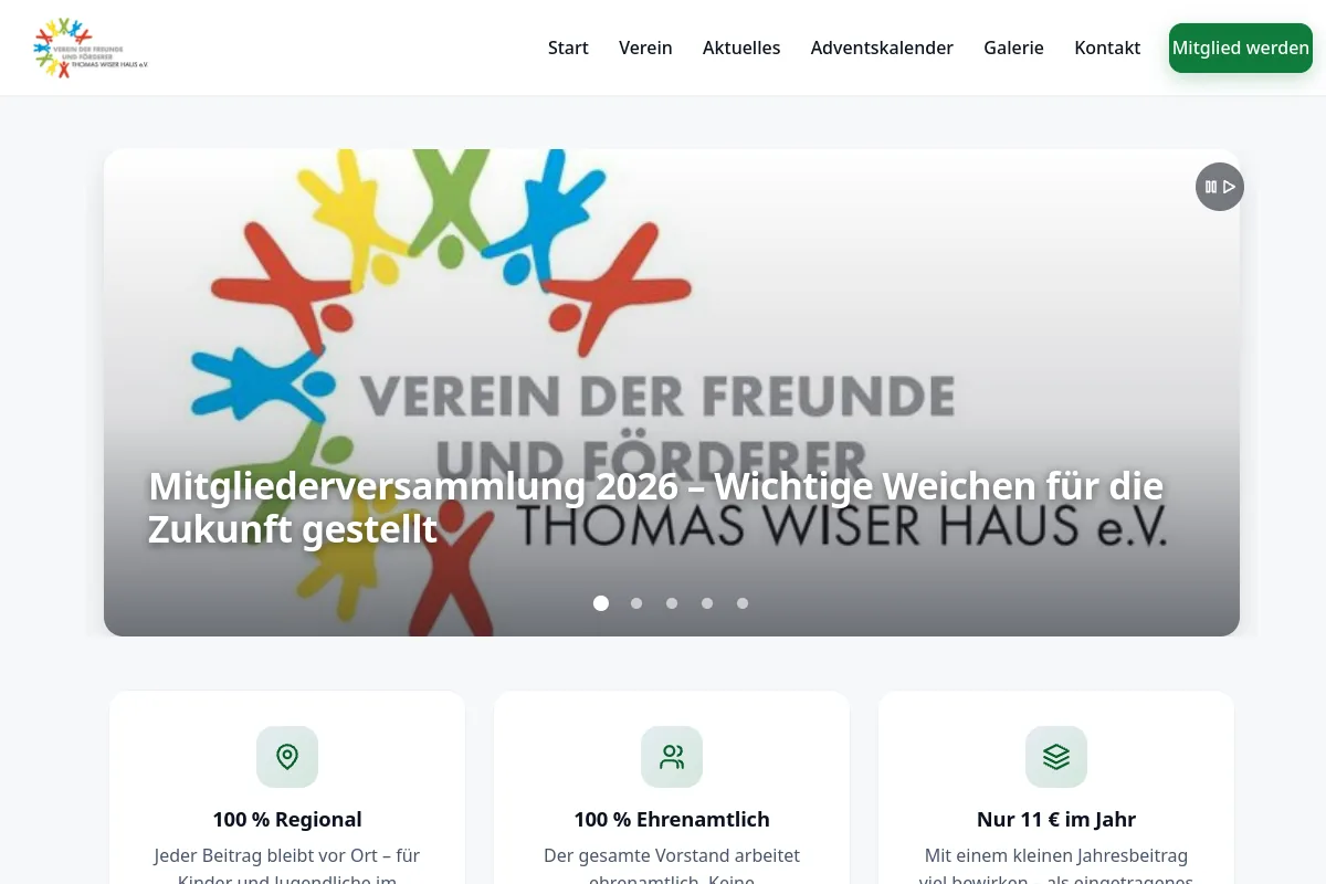 Vorschau Website für den Förderverein Thomas-Wiser-Haus e. V.